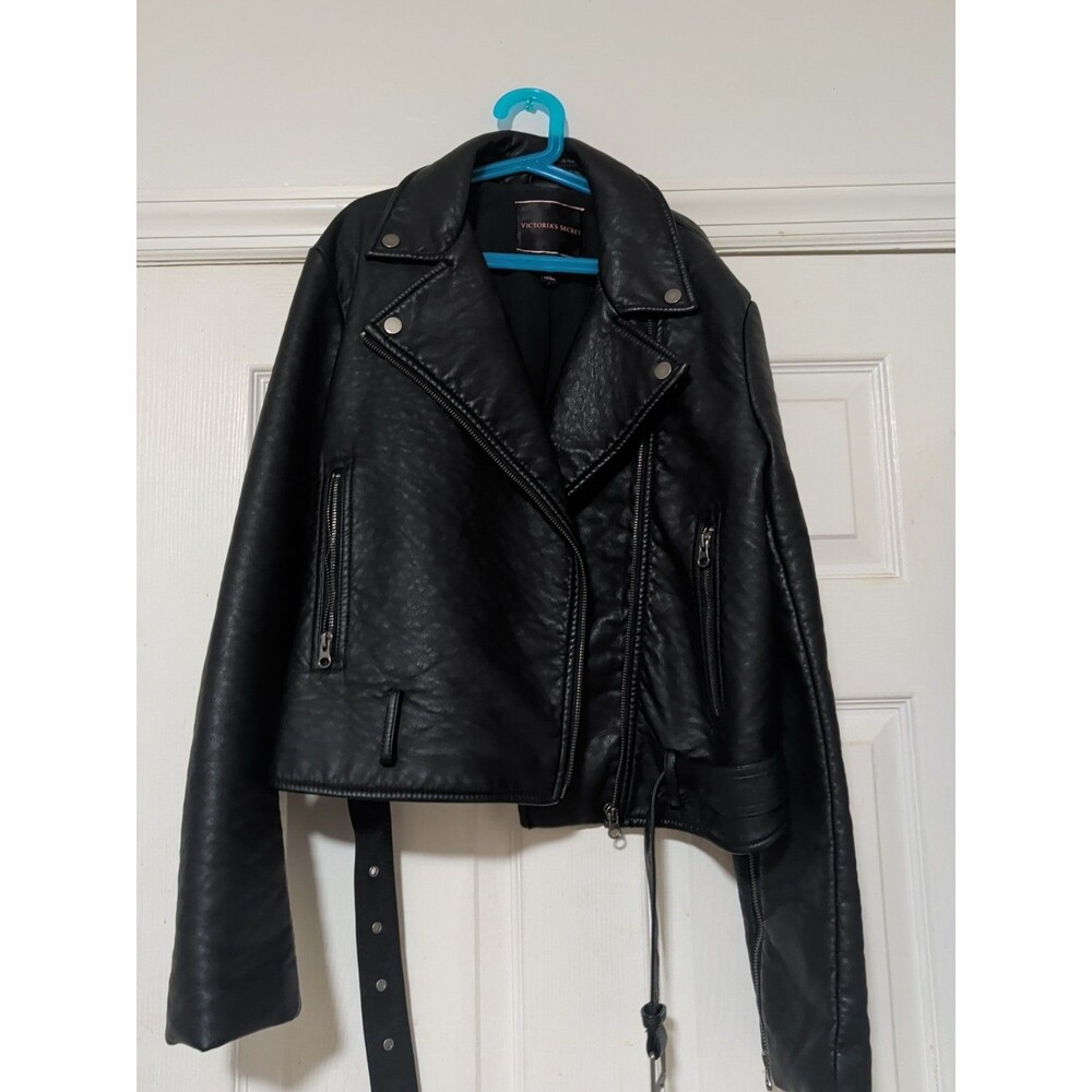 Victoria’s Secret Women’s Cute Black Faux Leather Classic Biker Jacket Size L